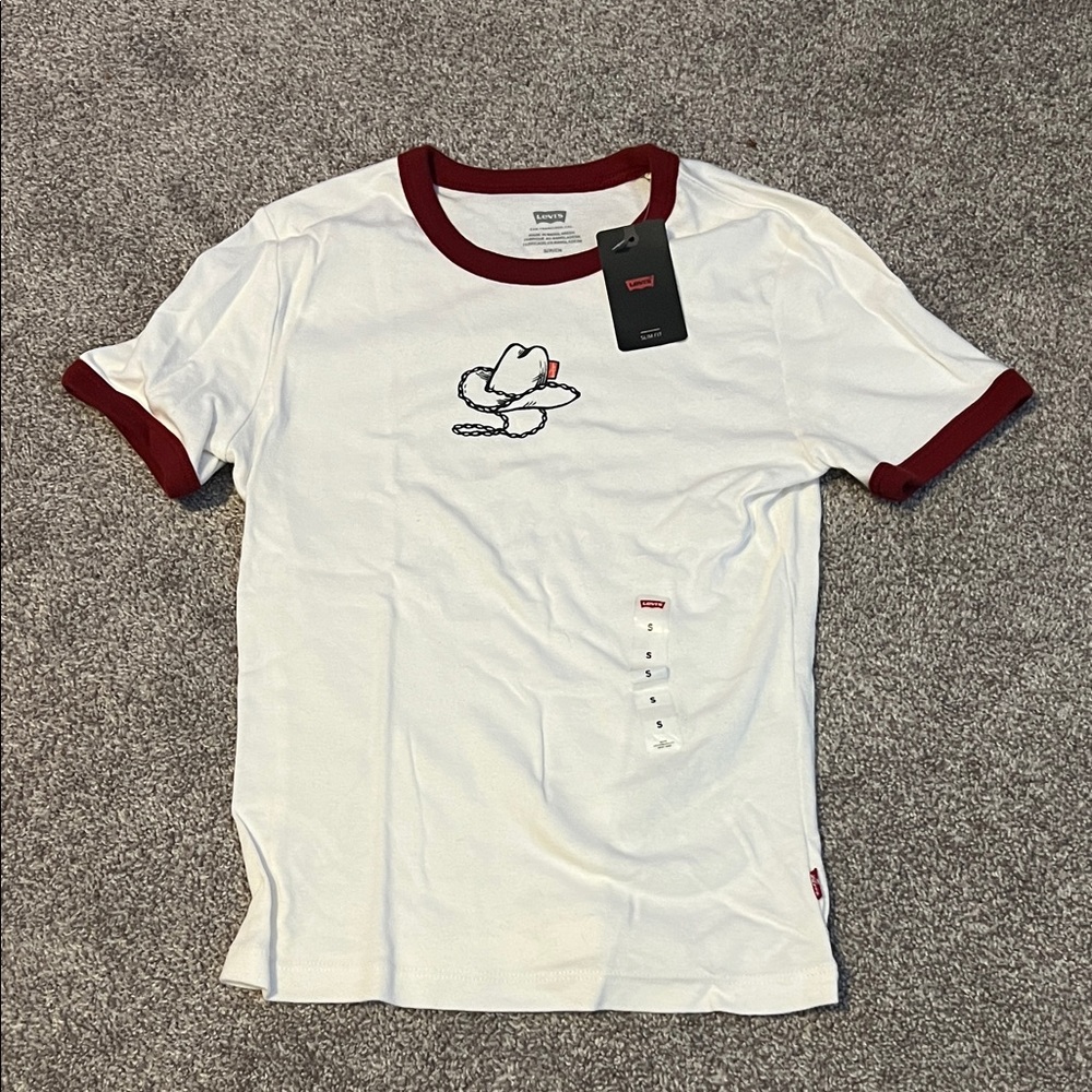 Levi's White Tee with Red Trim fitted top